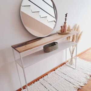 RECIBIDOR DOBLE ESTANTE METÁLICO Y MADERA BLANCO